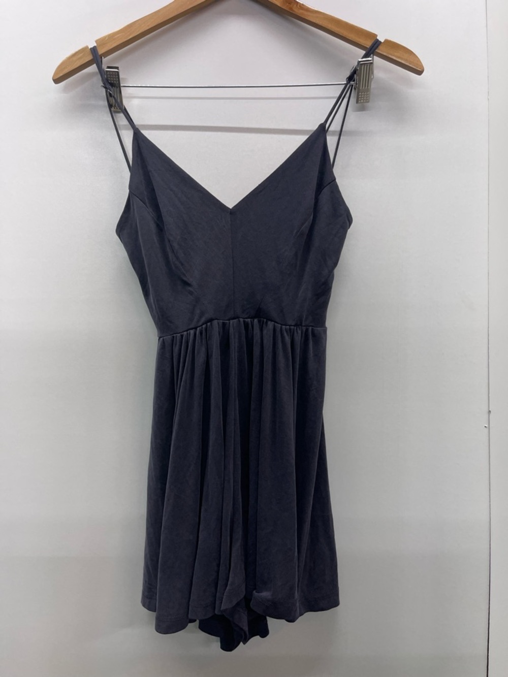 silence + noise Urban Outfitters Charcoal Spaghetti-Strap V-Neck Romper - Picture 2 of 4